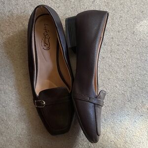 Life Stride Dark Brown Faux Leather “Catalina” Loafers-Size 9W